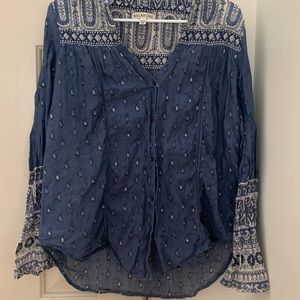 Billabong Paisley Blue/Purple Linen Button Up Top